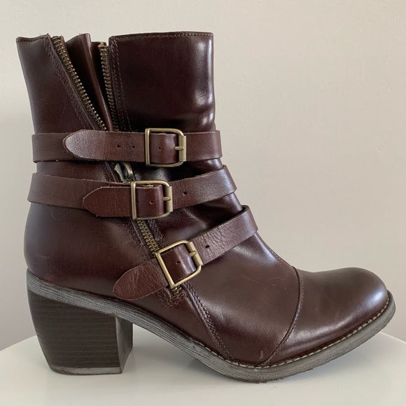 Hush Puppies Rustique - Brown Leather Mid Calf Boots with Heel - Size 8M - Picture 1 of 16